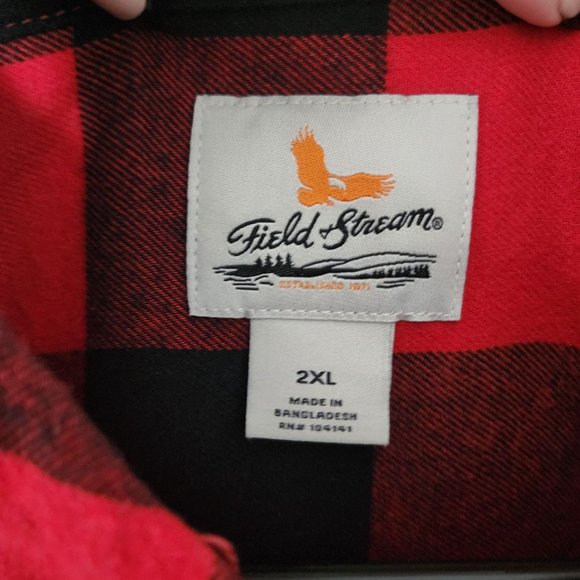Field & Stream Mens Black and Red Flannel Long Sleeve Button Up Shirt Size 2XL - Picture 5 of 6
